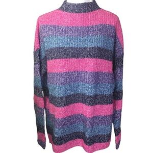 NEW Gap Sweater Marled Stripe Mock Neck Women's XXL Pink Blue Purple Wool Blend